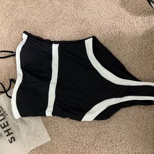 SHEIN Monochrome Striped One-Piece Swimsuit
